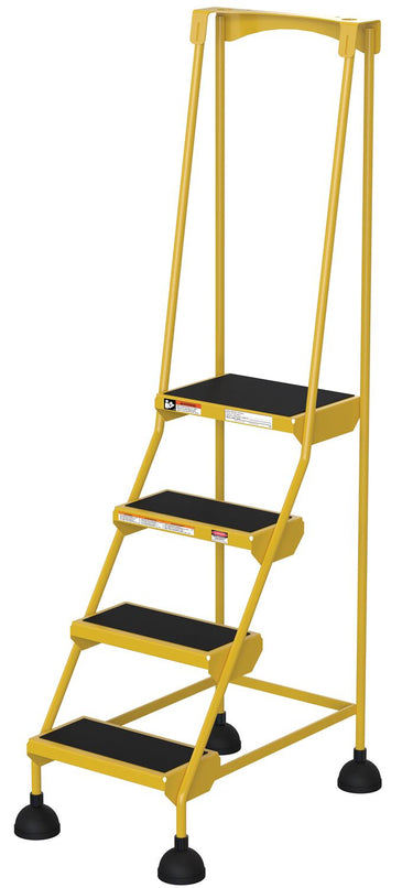 4 Step Commercial Spring Loaded Rolling Ladder - Yellow